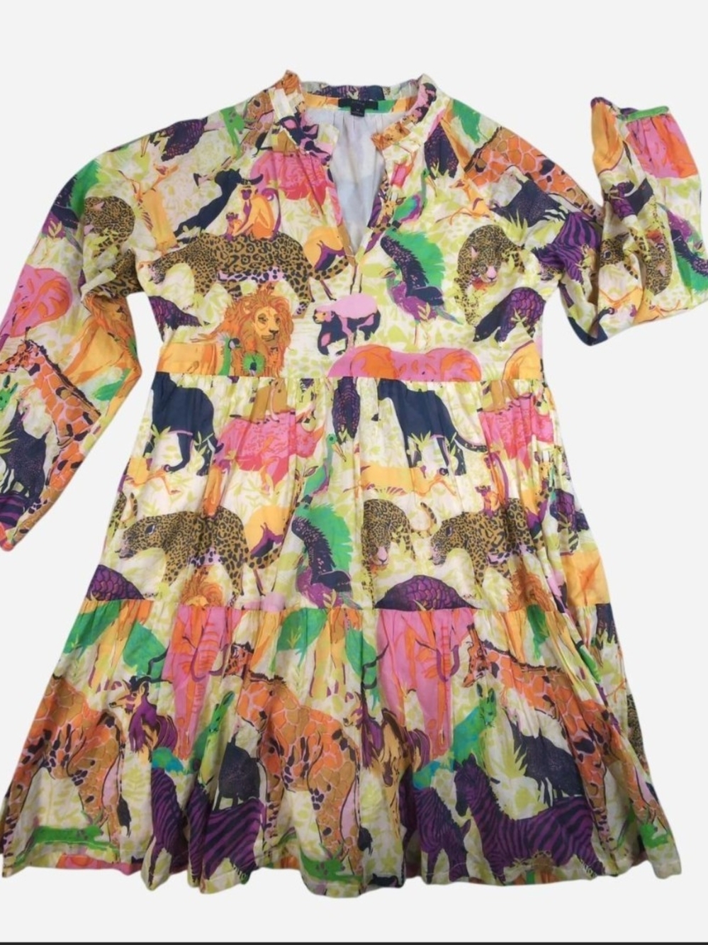 J.Crew Ratti Safari Animal Print Tiered Dress Size M